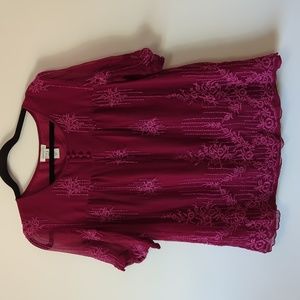 Sundance Pink Embroidered Top Blouse Short Sleeve Medium, fits like a Large, EUC